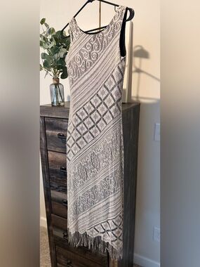 Harlow Flapper Style Y2K  Vintage Lace Panel Fringed Maxi Dress - size 6